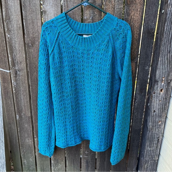 Sundance Cotton Silk Blend Teal & Green Marled Textured Knit Sweater Sz L - Picture 7 of 11
